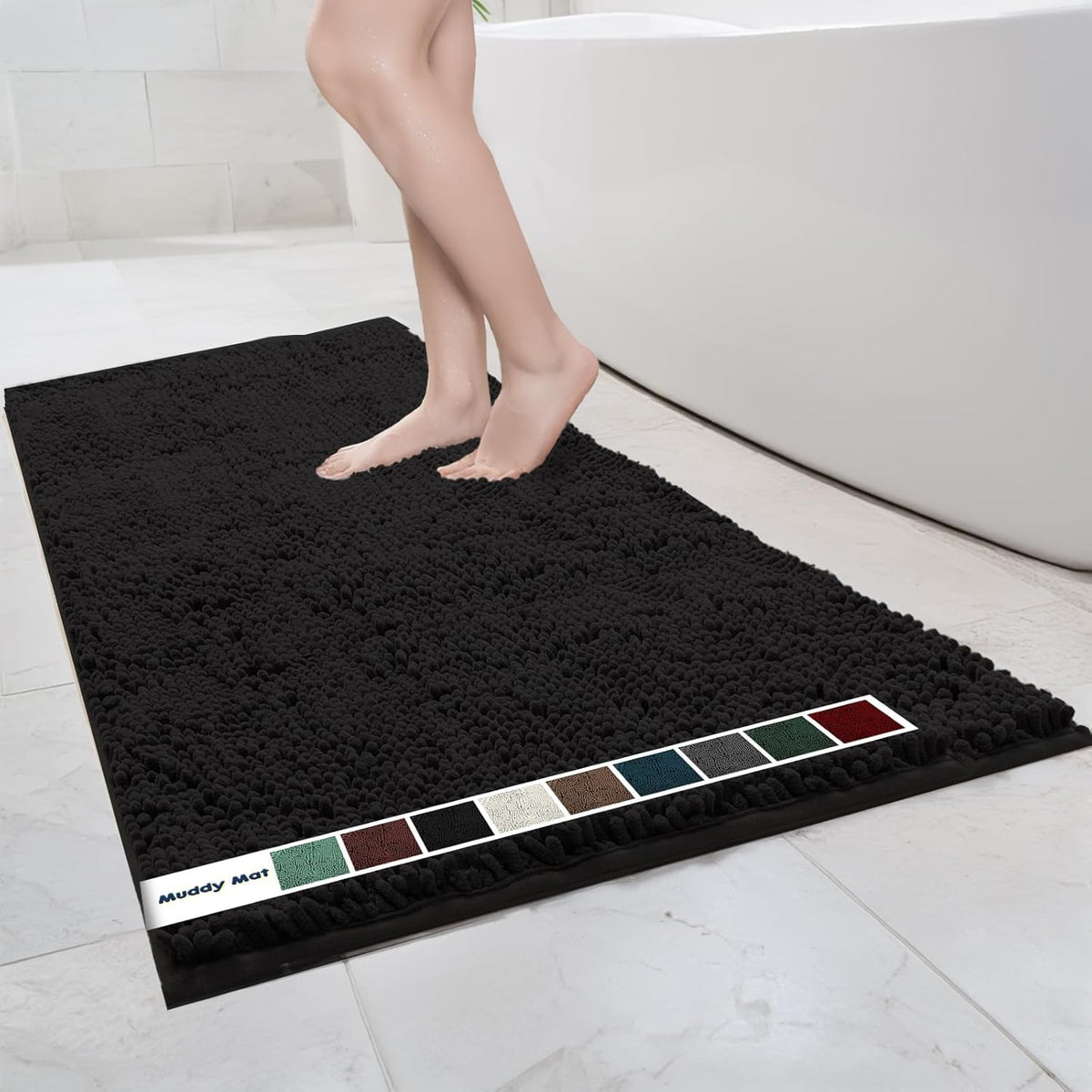 Muddy Mat Chenille Bathroom Rugs Quick Dry Microfiber Mats Non Slip Washable, Extra Thick, Soft and Highly Absorbent Bath Mats for Bathroom, Kitchen, and Shower Floor - Grey Small 28"X18"