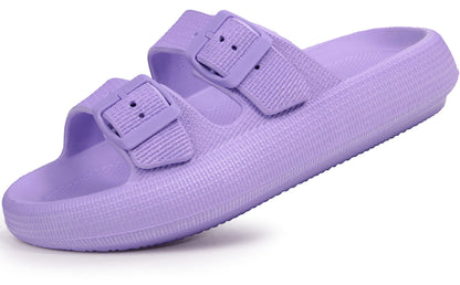 Weweya Sandals for Women Men Pillow Slippers Double Buckle Flat Slides