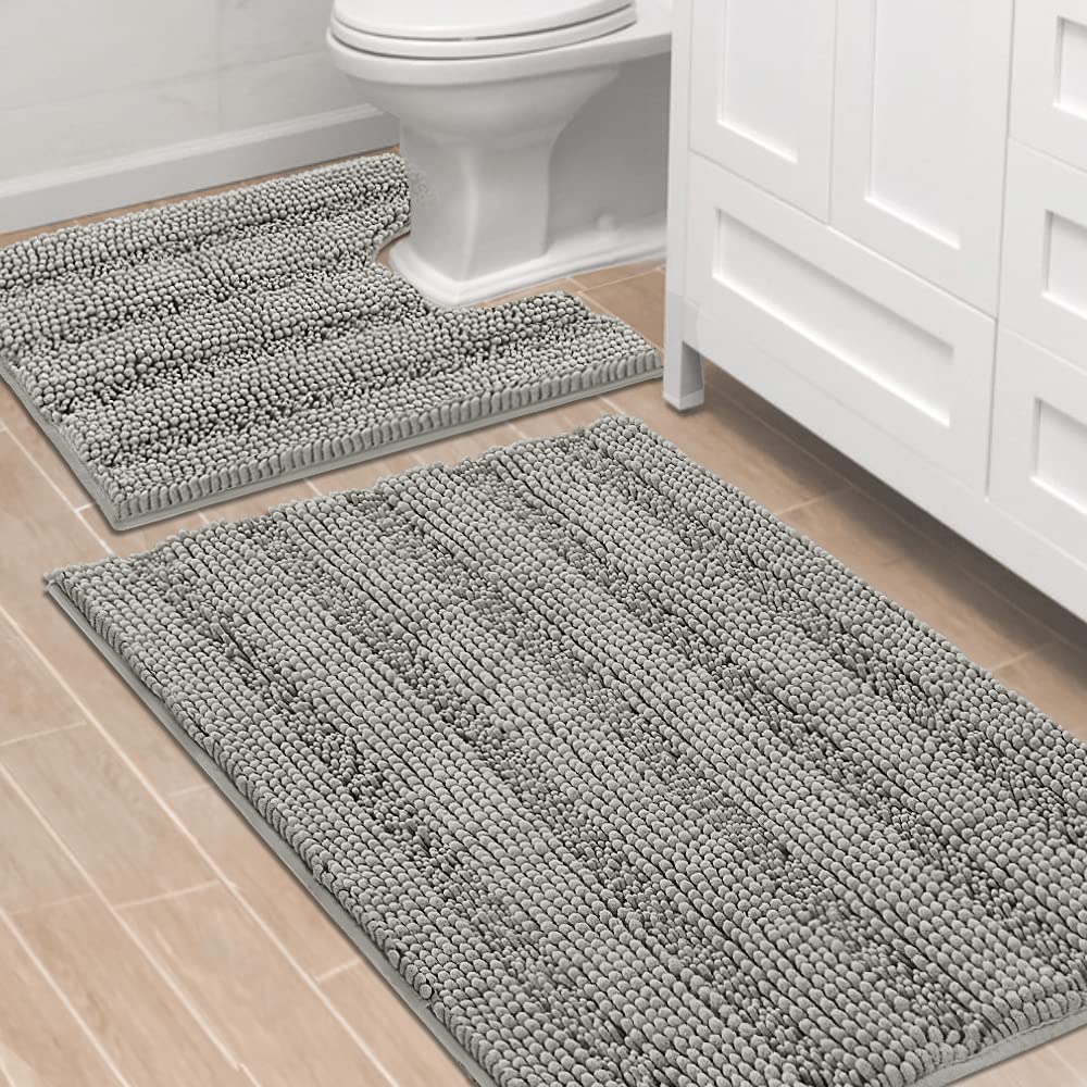 H.VERSAILTEX Bath Rugs for Bathroom Non Slip Bath Mats Extra Thick Chenille Striped Rug 20" x 32" Absorbent Non Skid Fluffy Soft Shaggy Washable Dry Fast Plush Mat for Indoor, Bath Room, Tub - Sage