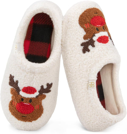 HomeTop Women's Fuzzy Curly Fur Fleece Lining Memory Foam Loafer Slippers