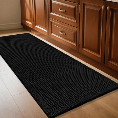IM HOME Waffle Bath Mat Set 2 Piece Olive Green,Woven Modern Bath Rug Mats, Absorbent Non Slip Bath Floor Mat, Soft Washable Boho Bath Rugs with Tassels for Bathroom, Bedroom, Kitchen,Tub