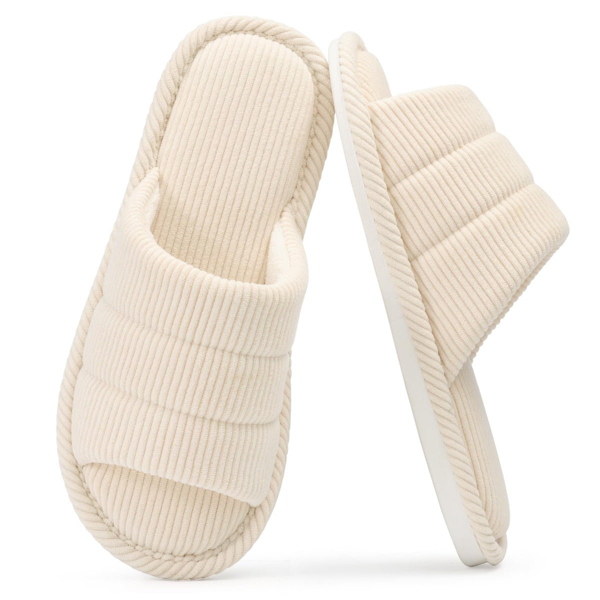 shevalues Terry Cloth Open Toe Slippers for Women Memory Foam House Shoes