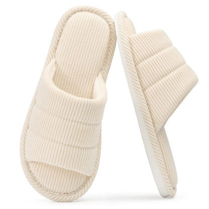 shevalues Terry Cloth Open Toe Slippers for Women Memory Foam House Shoes