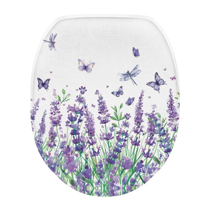 Purple Lavender Elongated Toilet Seat Cover Soft and Absorbent Fabric Toilet Lid Cover Oval Fits Most Standard Lids with Elastic Band for Bathroom Decor Accessories Protective