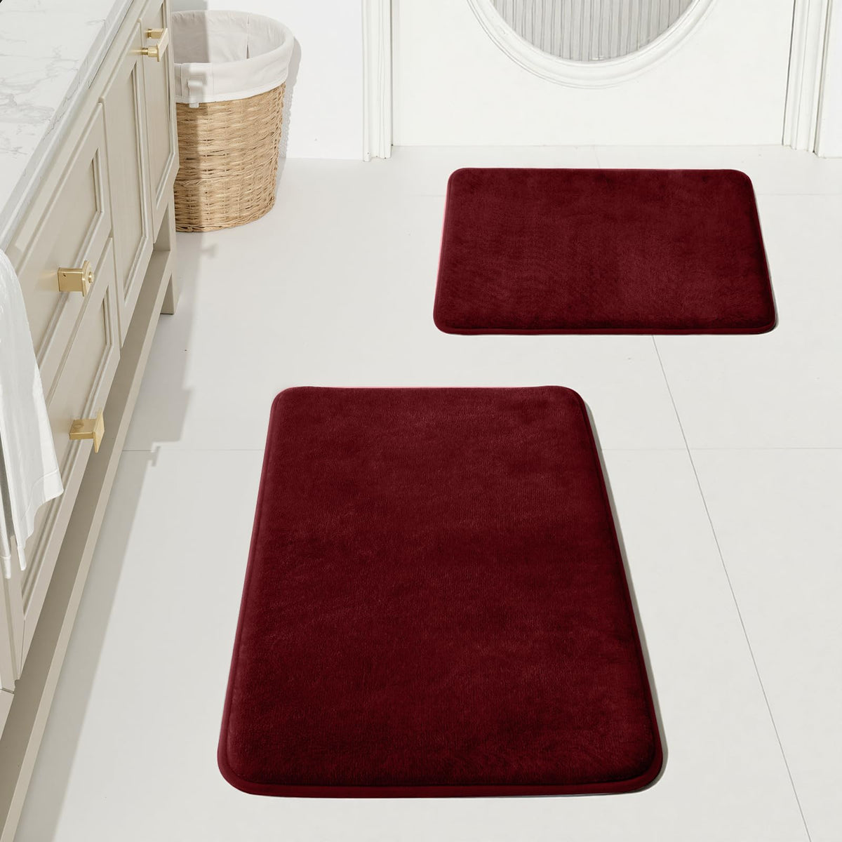HUXMEYSON Bathroom Rugs Sets 3 Piece, Non-Slip & Quick Dry Bath Mat Set, Ultra Soft Velvet Bath Rugs for Bathroom, Toilet and Shower Floor, Grey