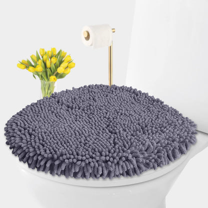 LuxUrux Toilet Lid Cover with Stretch Fit Elastic Band – Chenille Microfiber Toilet Seat Non-Slip Cover for Bathroom – Soft Plush, Machine Wash And Dry, Comfort & Clean Look (18 x 21'', Medium Blue)