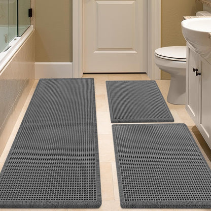 IM HOME Waffle Bath Mat Set 2 Piece Olive Green,Woven Modern Bath Rug Mats, Absorbent Non Slip Bath Floor Mat, Soft Washable Boho Bath Rugs with Tassels for Bathroom, Bedroom, Kitchen,Tub