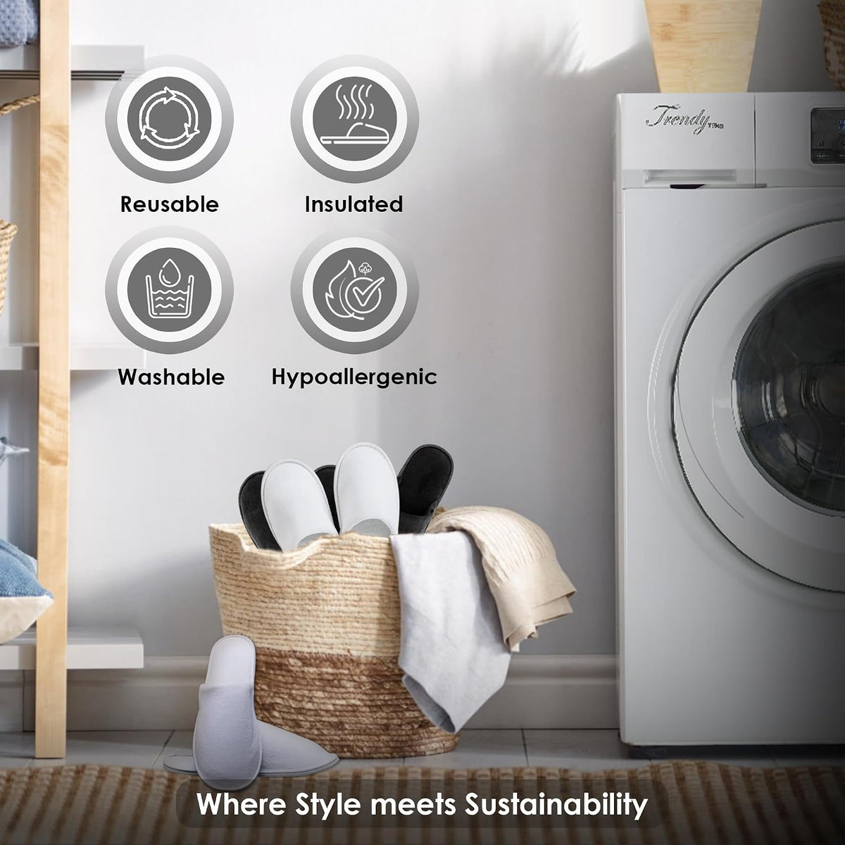 Indoor Spa Slippers 6–12 Pairs – Unisex Washable, Non-Slip Closed Toe Disposable Slippers for Guests, Bathroom, Bedroom, Hotel, House, Bride, Travel and Shoeless Home