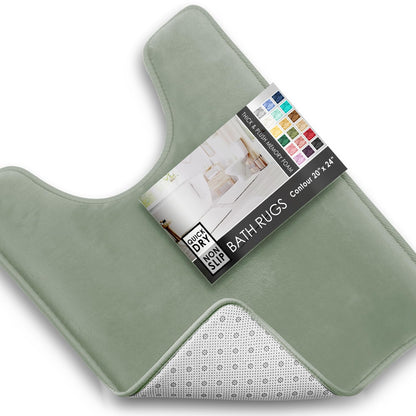 Clara Clark 3 Piece Bathroom Rugs Bath Mat Set, Velvet Memory Foam Bath Mats for Bathroom - Non-Slip, PVC Backing Bath Rugs, Washable - Dries Quickly, Grey