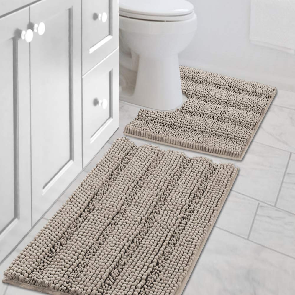 H.VERSAILTEX Bath Rugs for Bathroom Non Slip Bath Mats Extra Thick Chenille Striped Rug 20" x 32" Absorbent Non Skid Fluffy Soft Shaggy Washable Dry Fast Plush Mat for Indoor, Bath Room, Tub - Sage