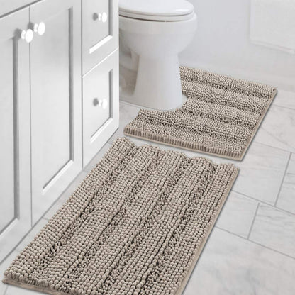 H.VERSAILTEX Bath Rugs for Bathroom Non Slip Bath Mats Extra Thick Chenille Striped Rug 20" x 32" Absorbent Non Skid Fluffy Soft Shaggy Washable Dry Fast Plush Mat for Indoor, Bath Room, Tub - Sage