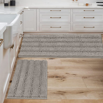 H.VERSAILTEX Bath Rugs for Bathroom Non Slip Bath Mats Extra Thick Chenille Striped Rug 20" x 32" Absorbent Non Skid Fluffy Soft Shaggy Washable Dry Fast Plush Mat for Indoor, Bath Room, Tub - Sage