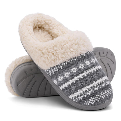 Evshine Women's Chenille Knit Fuzzy Slippers Memory Foam Warm House Shoes