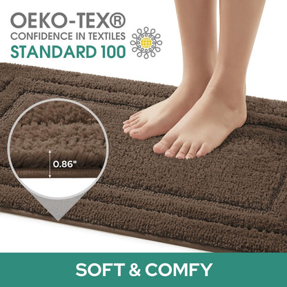 HOMEIDEAS Brown Bathroom Rugs Set of 3, Non Slip Bath Mats