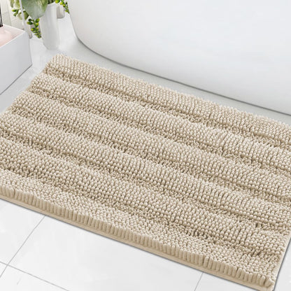 H.VERSAILTEX Sage Bathroom Rugs, Bath Mat Set of 2 Extra Thick Chenille Striped Pattern Shaggy Bath Rugs for Bath Room, Non Skid Bath Mats for Bathroom Floor (32 x 20 Plus 24 x 17 - Inches)
