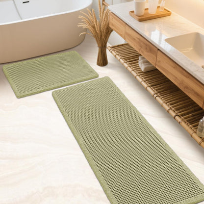IM HOME Waffle Bath Mat Set 2 Piece Olive Green,Woven Modern Bath Rug Mats, Absorbent Non Slip Bath Floor Mat, Soft Washable Boho Bath Rugs with Tassels for Bathroom, Bedroom, Kitchen,Tub