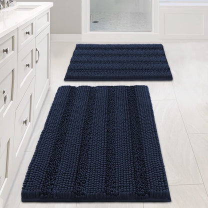 H.VERSAILTEX Bath Rugs for Bathroom Non Slip Bath Mats Extra Thick Chenille Striped Rug 20" x 32" Absorbent Non Skid Fluffy Soft Shaggy Washable Dry Fast Plush Mat for Indoor, Bath Room, Tub - Sage
