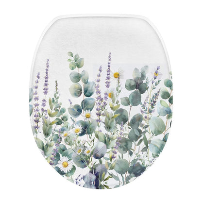 Purple Lavender Elongated Toilet Seat Cover Soft and Absorbent Fabric Toilet Lid Cover Oval Fits Most Standard Lids with Elastic Band for Bathroom Decor Accessories Protective