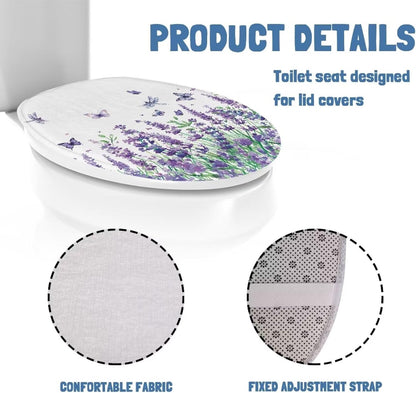 Purple Lavender Elongated Toilet Seat Cover Soft and Absorbent Fabric Toilet Lid Cover Oval Fits Most Standard Lids with Elastic Band for Bathroom Decor Accessories Protective