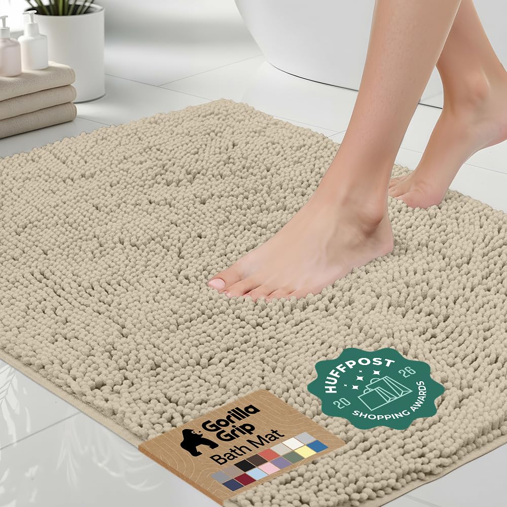 GORILLA GRIP Bath Rug Mat for Bathroom, Absorbent Chenille 24x17 Sage Green
