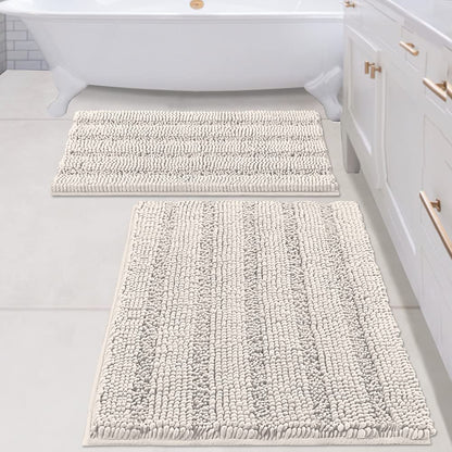 H.VERSAILTEX Bath Rugs for Bathroom Non Slip Bath Mats Extra Thick Chenille Striped Rug 20" x 32" Absorbent Non Skid Fluffy Soft Shaggy Washable Dry Fast Plush Mat for Indoor, Bath Room, Tub - Sage