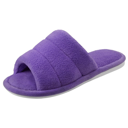 shevalues Terry Cloth Open Toe Slippers for Women Memory Foam House Shoes