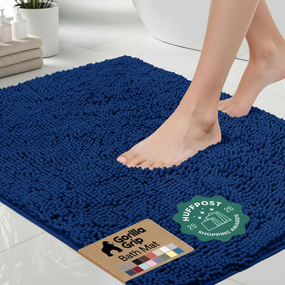 GORILLA GRIP Bath Rug Mat for Bathroom, Absorbent Chenille, 24x17 White