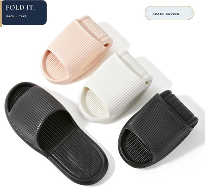 Shower Slippers For Women Men Waterproof EVA Foldable Bathroom Pool Beach Camping Travel Portable Non Slip Sole Lightweight Packable Open Toe Indoor Outdoor Hotel Guest Home Shoes Cushioned