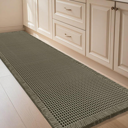 IM HOME Waffle Bath Mat Set 2 Piece Olive Green,Woven Modern Bath Rug Mats, Absorbent Non Slip Bath Floor Mat, Soft Washable Boho Bath Rugs with Tassels for Bathroom, Bedroom, Kitchen,Tub
