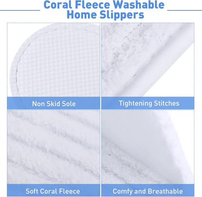 Elcoho 12 Pairs Closed Toe Spa Slippers Reusable Slippers Coral Fleece Washable Disposable Home Slippers for Women Men Guests Hotels House Slippers Housewarming Indoors Bathroom Party Traveling