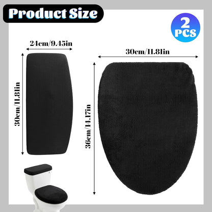 Toilet Lid Cover and Toilet Tank Lid Cover, Soft Velvet Toilets Covers with Elastic Bottom Bathroom Toilets Lids Seat Covers Set Replacement Machine Wash Replacement Fits Most Lids (Black)