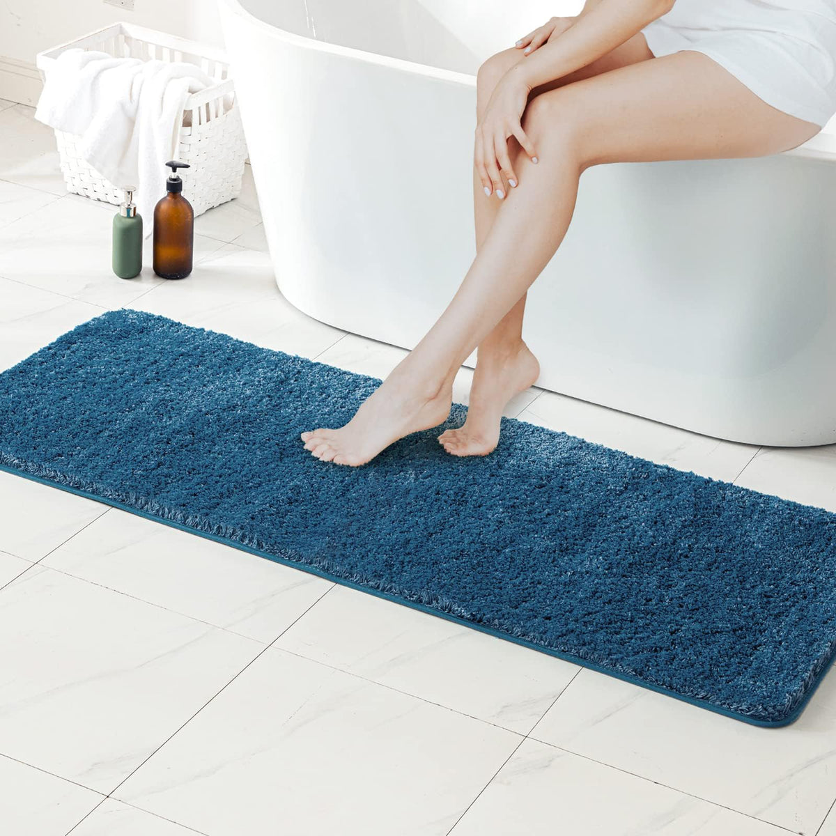 MIULEE Teal Bathroom Rugs Soft Small Microfiber Bath Mat 16x24 Inch