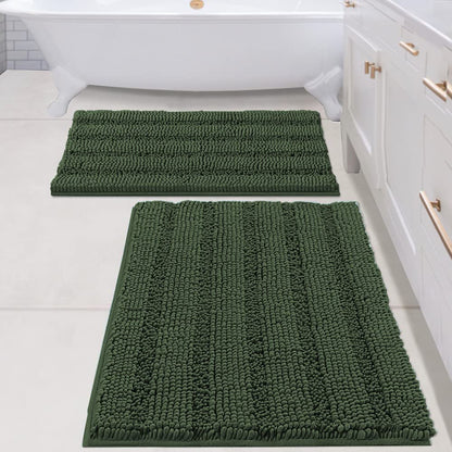 H.VERSAILTEX Bath Rugs for Bathroom Non Slip Bath Mats Extra Thick Chenille Striped Rug 20" x 32" Absorbent Non Skid Fluffy Soft Shaggy Washable Dry Fast Plush Mat for Indoor, Bath Room, Tub - Sage