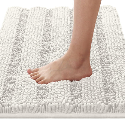 H.VERSAILTEX Bath Rugs for Bathroom Non Slip Bath Mats Extra Thick Chenille Striped Rug 20" x 32" Absorbent Non Skid Fluffy Soft Shaggy Washable Dry Fast Plush Mat for Indoor, Bath Room, Tub - Sage