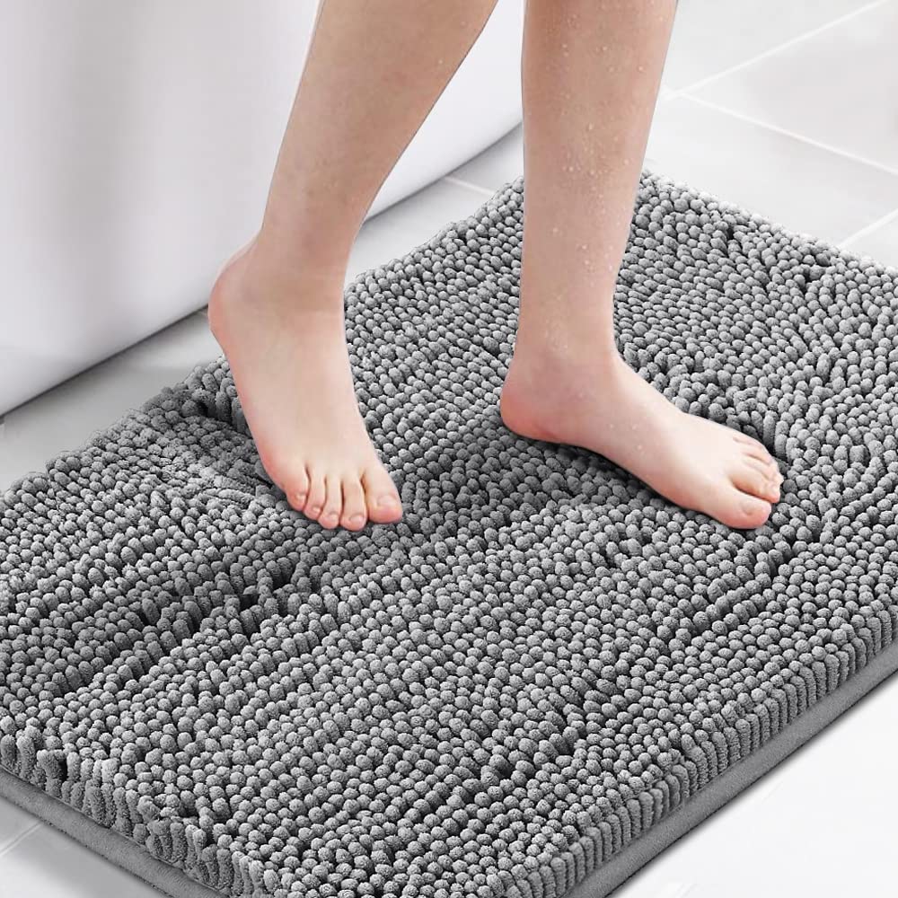 H.VERSAILTEX Bath Mat for Bathroom Non Slip Luxury Chenille Ultra Soft Bath Rugs 24x36 Absorbent Non Skid Shaggy Rugs Washable Dry Fast Plush Area Carpet Mats for Indoor, Bath Room, Tub - Black