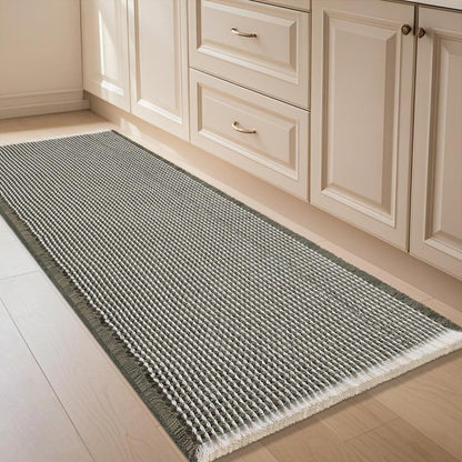 IM HOME Waffle Bath Mat Set 2 Piece Olive Green,Woven Modern Bath Rug Mats, Absorbent Non Slip Bath Floor Mat, Soft Washable Boho Bath Rugs with Tassels for Bathroom, Bedroom, Kitchen,Tub