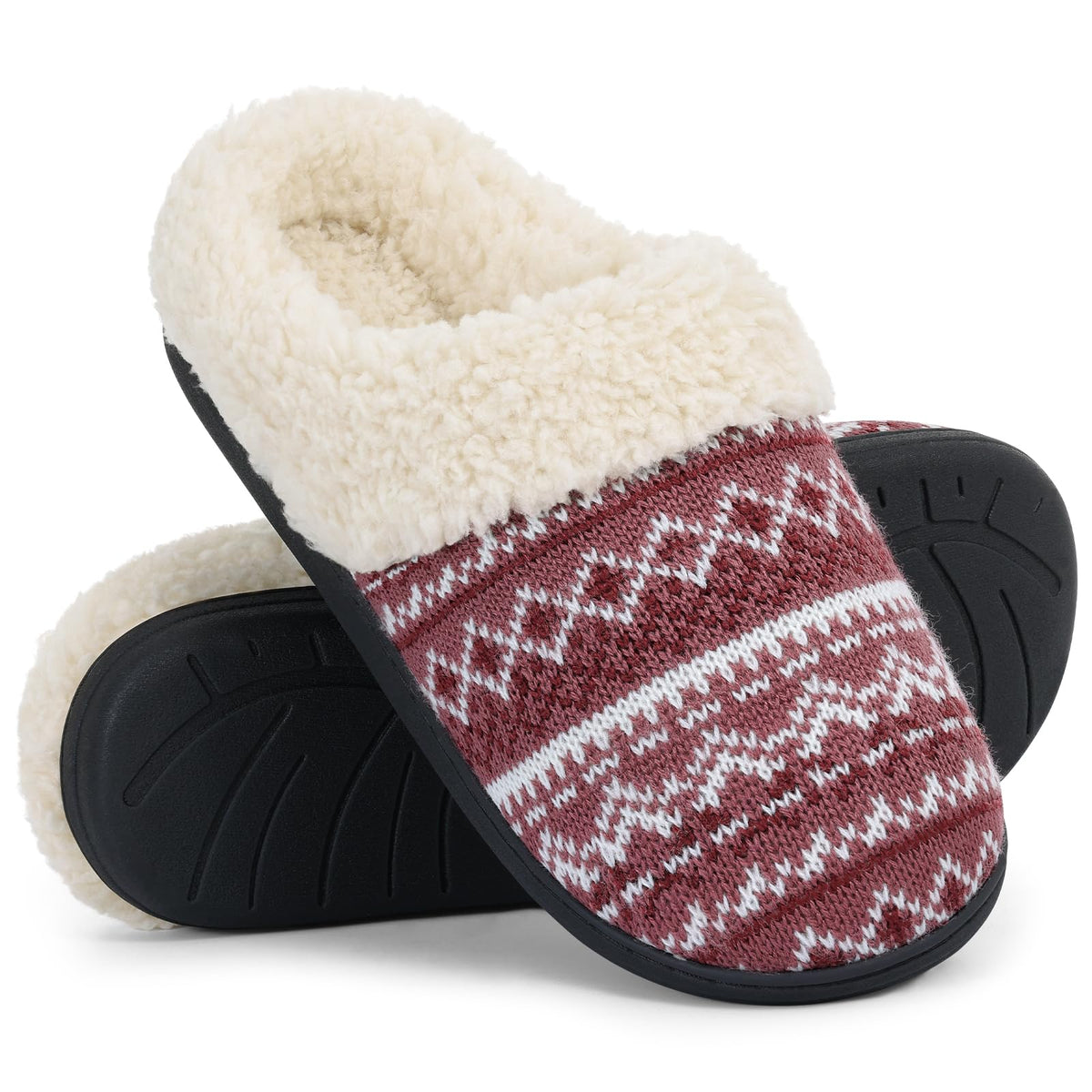 Evshine Women's Chenille Knit Fuzzy Slippers Memory Foam Warm House Shoes