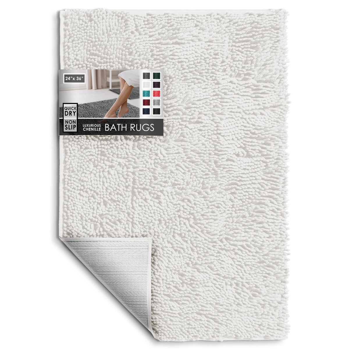 Hearth & Harbor Bathroom Rugs, Chenille Bath Mat - Machine Washable Bath Mats for Bathroom Non-Slip Backing Rubber, Quick Dry Bathroom Mat