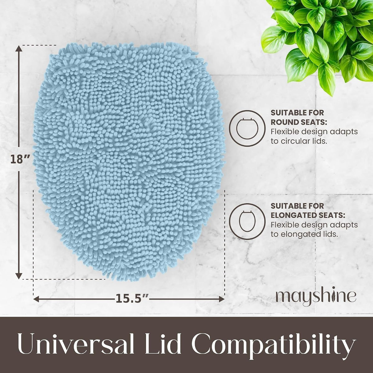 MAYSHINE Toilet Lid Cover - Spa Blue, Plush Microfiber Oval Toilet Seat Covers for Bathroom, Machine Washable Elongated Toilet Cover Seat, Stretches up to 21"x19"