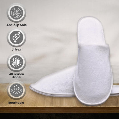 Modlux Spa Slippers, 12 Pairs Cotton Velvet Closed Toe Disposable Slippers for Guests with Travel Bags, Bathroom, Bedroom, Hotel, House, Bride, Travel and Shoeless Home (6 Large 6 Medium) White