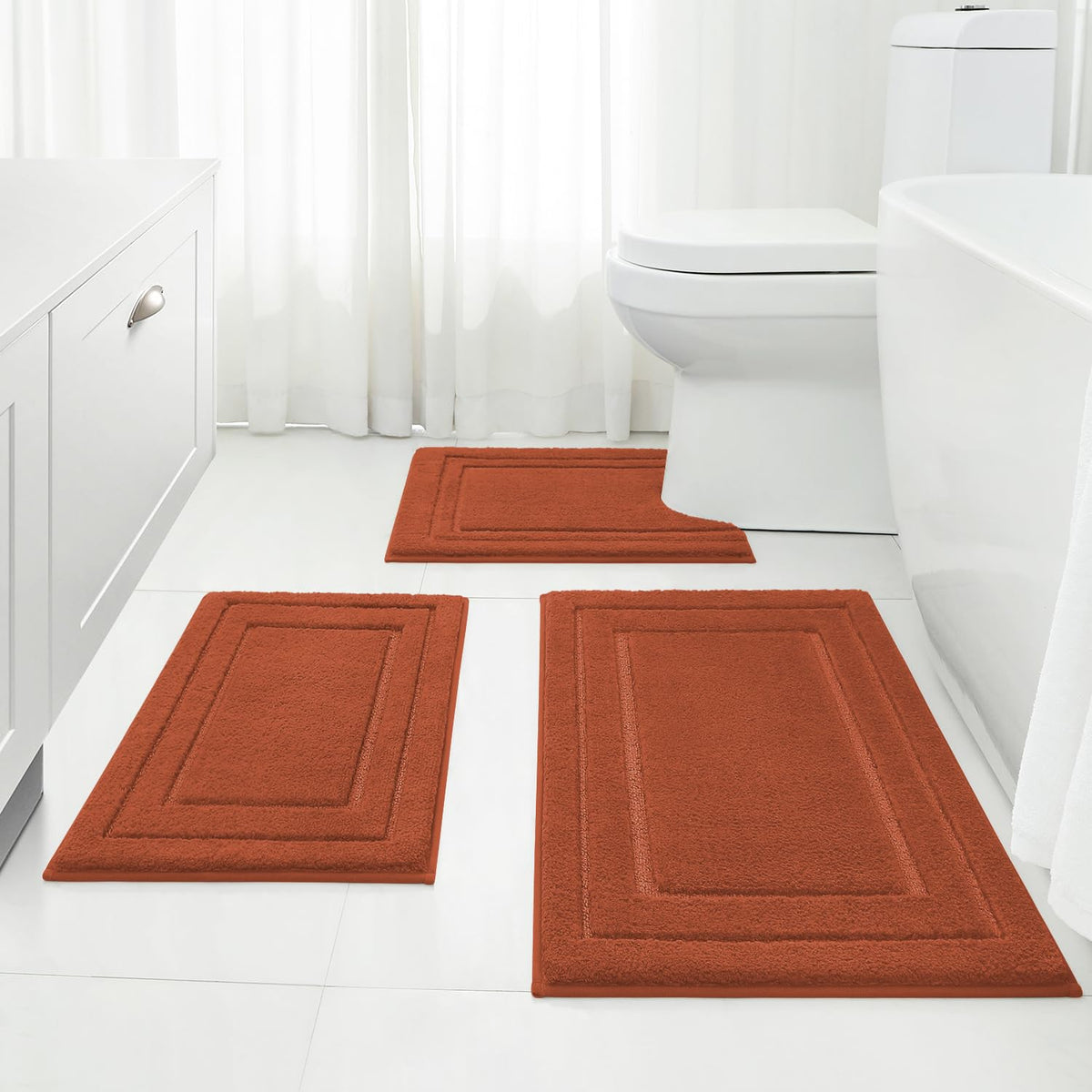 HOMEIDEAS Brown Bathroom Rugs Set of 3, Non Slip Bath Mats