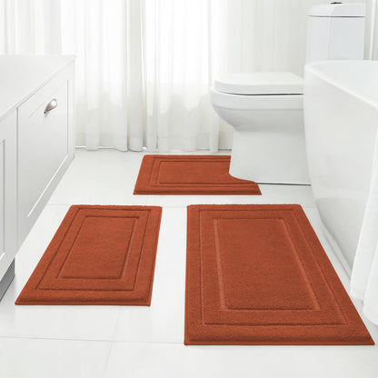 HOMEIDEAS Brown Bathroom Rugs Set of 3, Non Slip Bath Mats