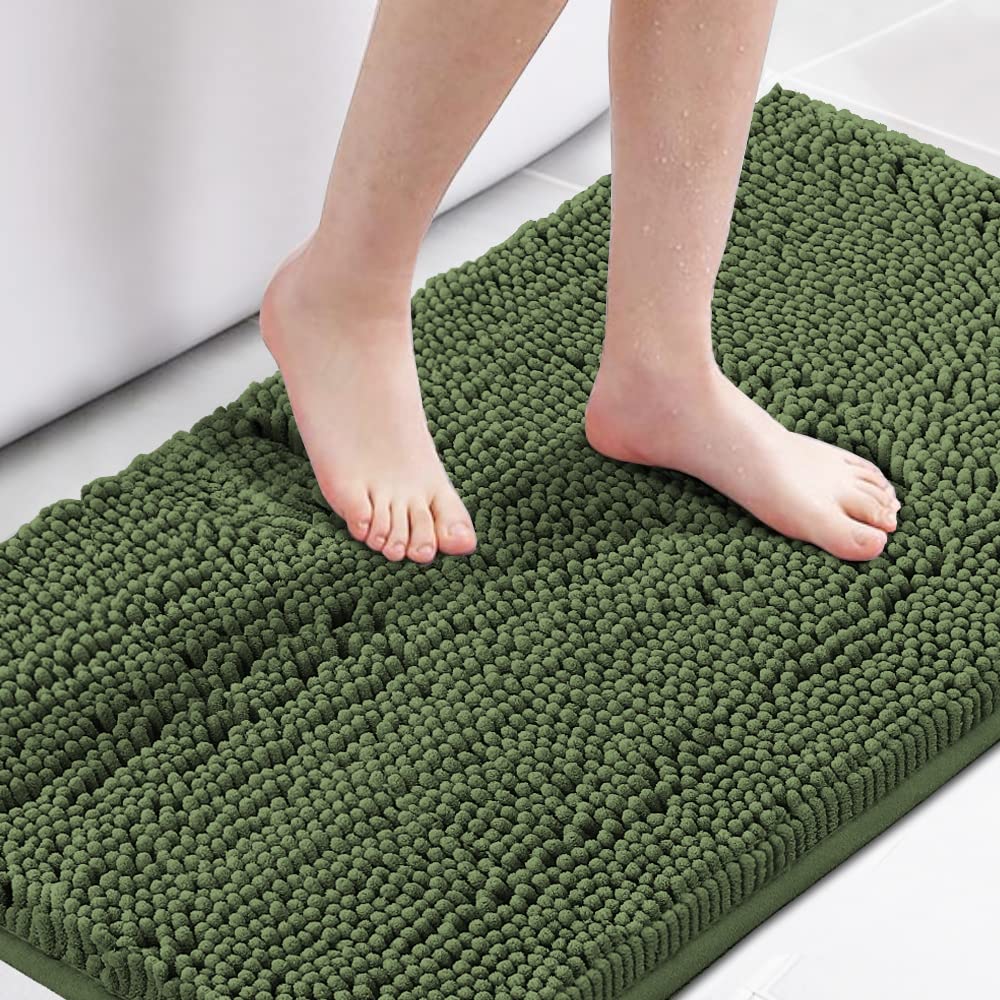 H.VERSAILTEX Bath Mat for Bathroom Non Slip Luxury Chenille Ultra Soft Bath Rugs 24x36 Absorbent Non Skid Shaggy Rugs Washable Dry Fast Plush Area Carpet Mats for Indoor, Bath Room, Tub - Black