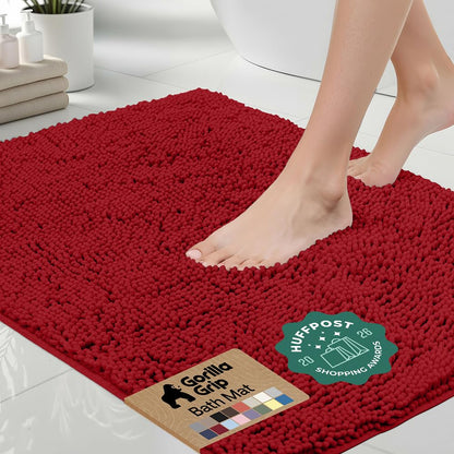 GORILLA GRIP Bath Rug Mat for Bathroom, Absorbent Chenille, 24x17 White