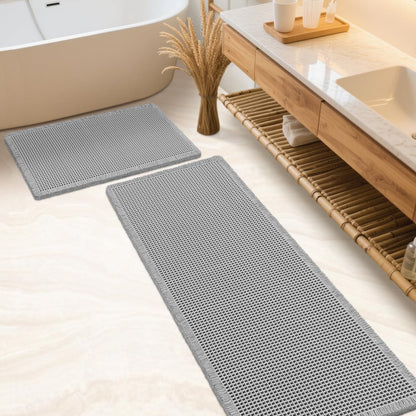 IM HOME Waffle Bath Mat Set 2 Piece Olive Green,Woven Modern Bath Rug Mats, Absorbent Non Slip Bath Floor Mat, Soft Washable Boho Bath Rugs with Tassels for Bathroom, Bedroom, Kitchen,Tub