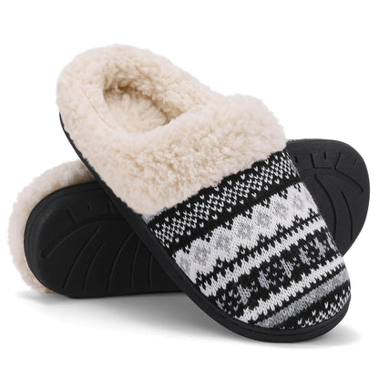 Evshine Women's Chenille Knit Fuzzy Slippers Memory Foam Warm House Shoes