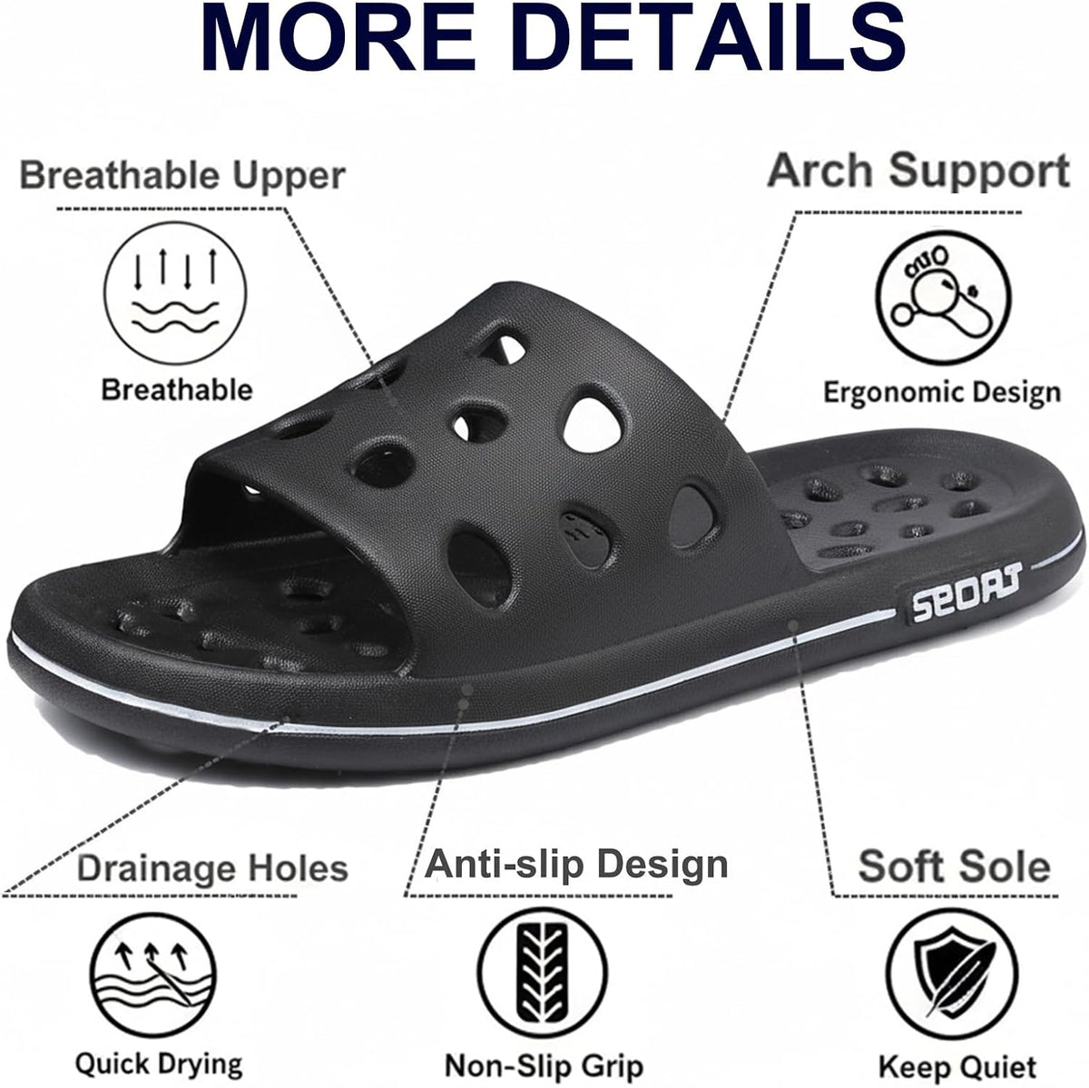 Shower Shoes for Women Men, Quick Drying Shower Sandals with Drain Holes