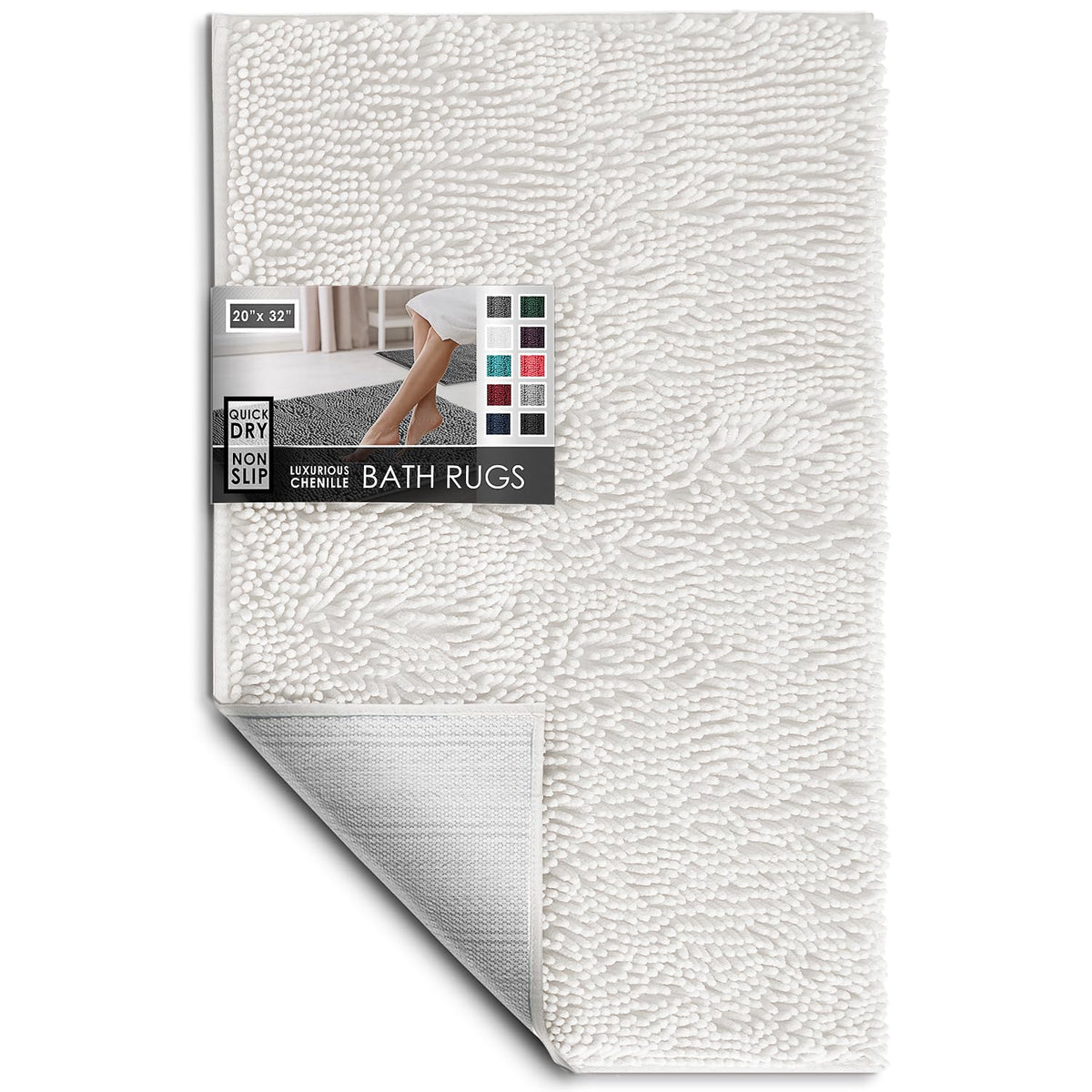 Hearth & Harbor Bathroom Rugs, Chenille Bath Mat - Machine Washable Bath Mats for Bathroom Non-Slip Backing Rubber, Quick Dry Bathroom Mat
