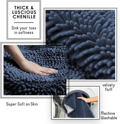 Hearth & Harbor Bathroom Rugs, Chenille Bath Mat - Machine Washable Bath Mats for Bathroom Non-Slip Backing Rubber, Quick Dry Bathroom Mat