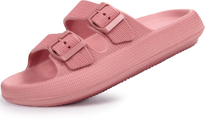 Weweya Sandals for Women Men Pillow Slippers Double Buckle Flat Slides